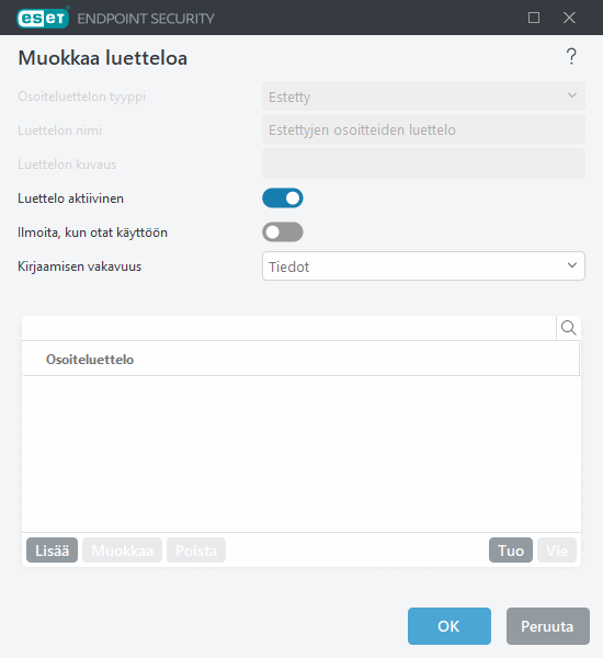 URL-luettelon hallinta