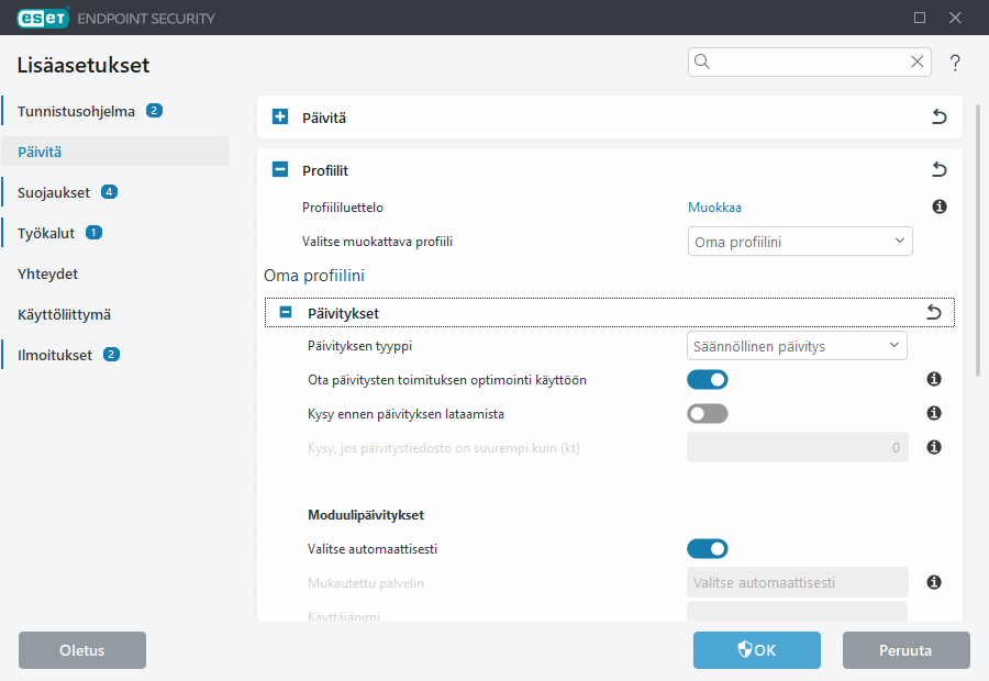 Päivitysten lisäasetukset