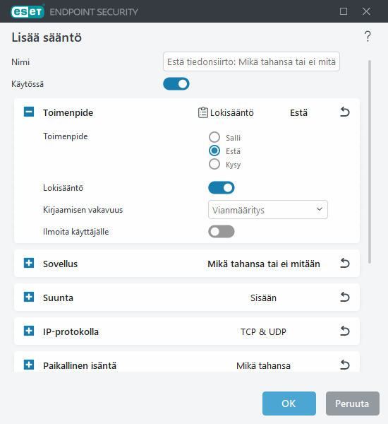 Palomuurisääntöjen lisääminen tai muokkaaminen