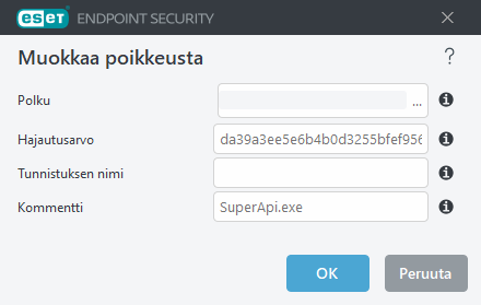 Poikkeuksen hajautusarvon muokkaaminen