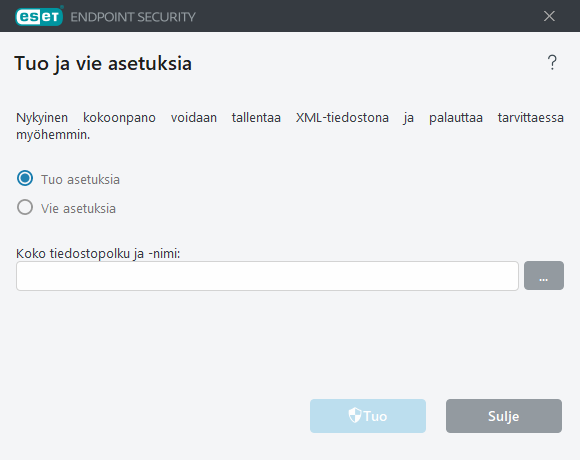 Asetusten tuonti ja vienti