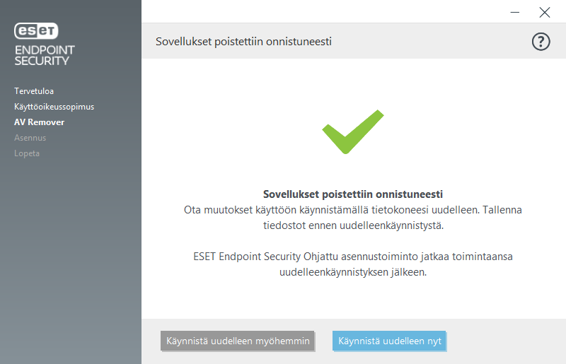 Käynnistä uudelleen ja jatka asennusta
