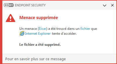 Fenêtre de notification - Menace supprimée