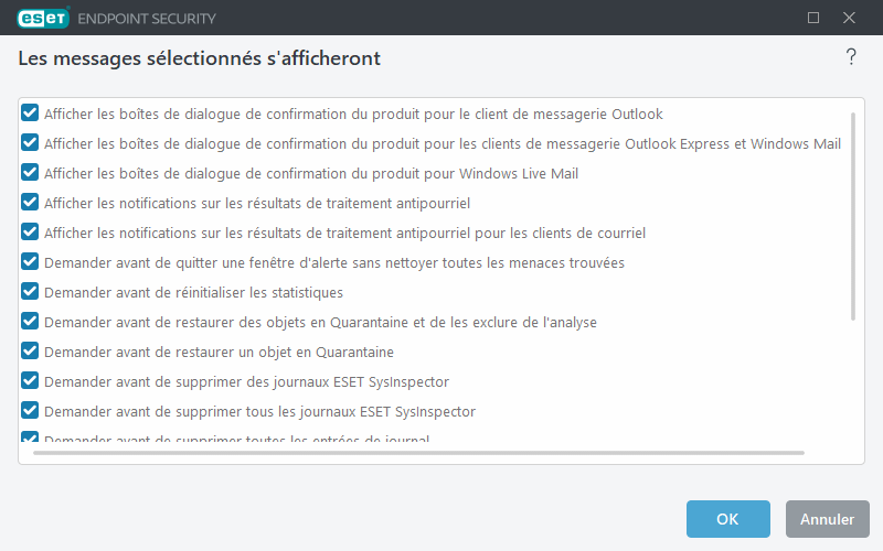 Messages de confirmation