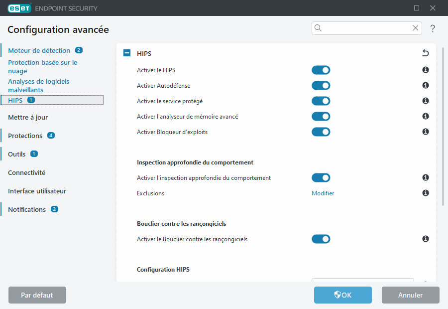 Configuration avancée du Système de prévention des intrusions hôtes
