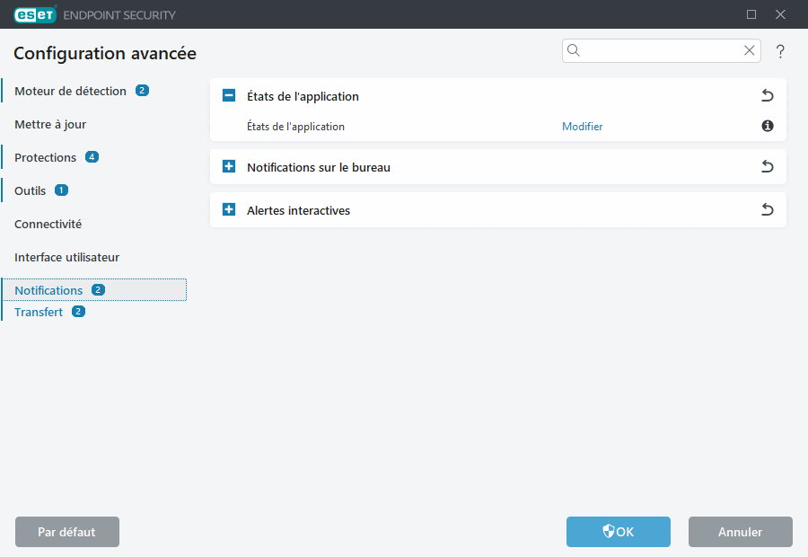 Configuration avancée des notifications