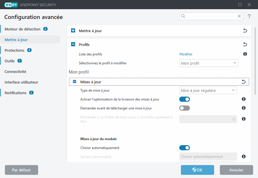 Configuration avancée des mises à jour