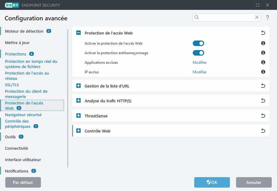 Configuration avancée de la protection de l'accès au réseau