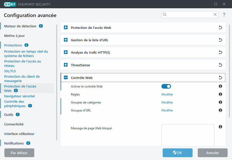 Configuration avancée du contrôle Web