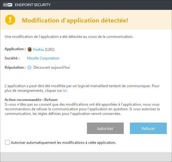 Modification d'application détectée