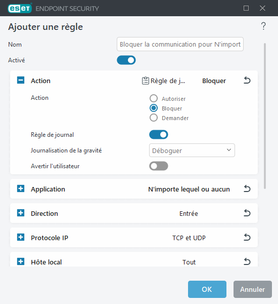 Ajouter ou modifier une règle de pare-feu