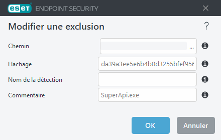 Modifier le hachage d'exclusion