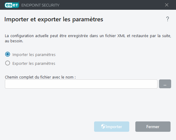 Importation et exportation des paramètres