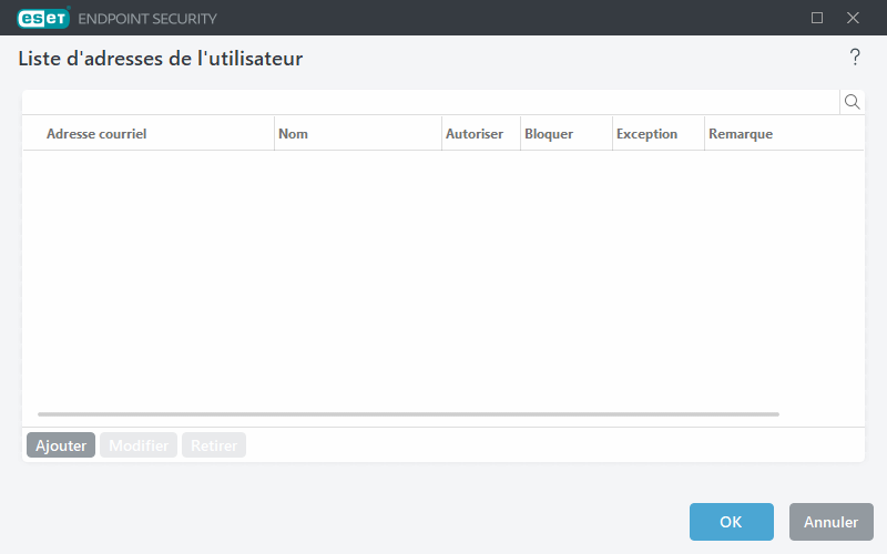 Liste d'adresses de l'utilisateur