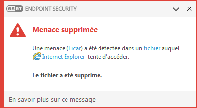 Fenêtre de notification - Menace supprimée