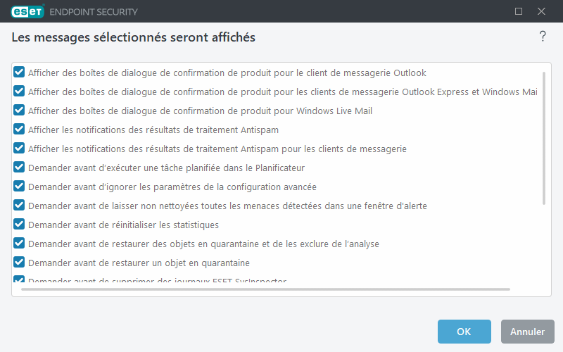 Messages de confirmation