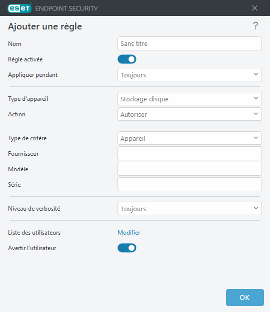Ajouter une règle de contrôle des appareils