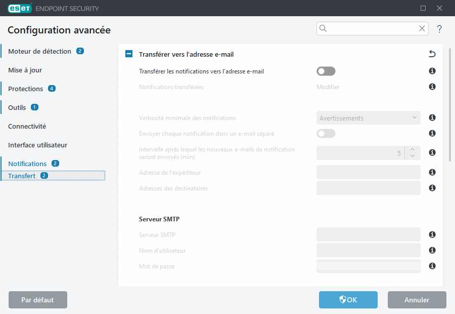 Configurations avancées du transfert