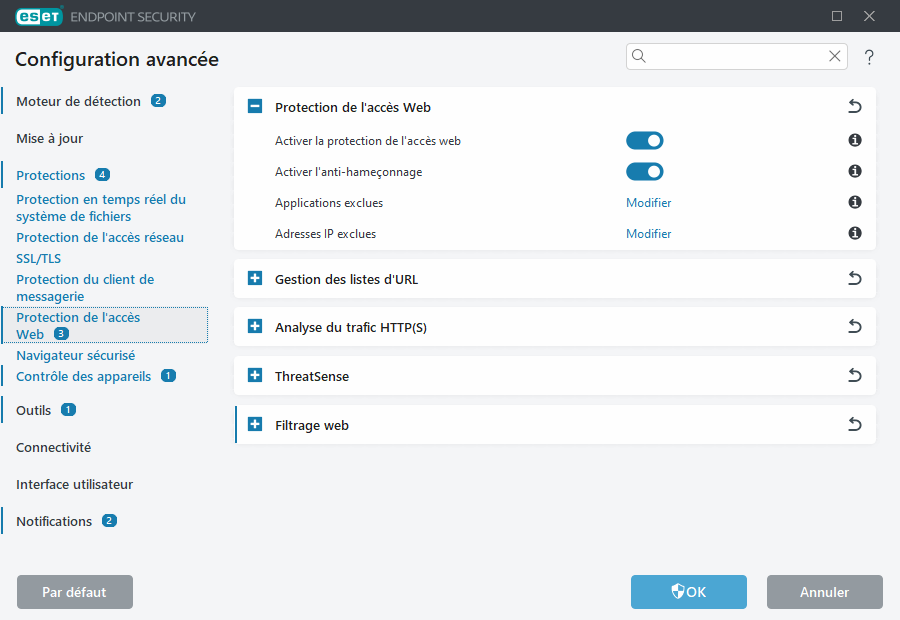 Configurations avancées de la protection de l'accès réseau