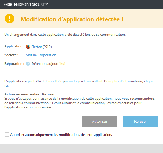 Modification d'application détectée