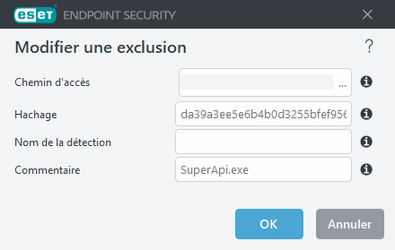 Modifier l'exclusion de hachage