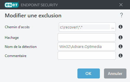 Modifier l'exclusion des menaces