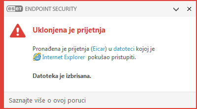 Prozor obavijesti – prijetnja je uklonjena