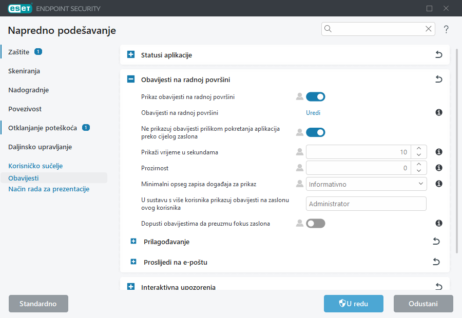 Napredno podešavanje obavijesti na radnoj površini