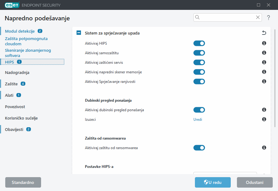 Napredno podešavanje sistema za sprječavanje upada