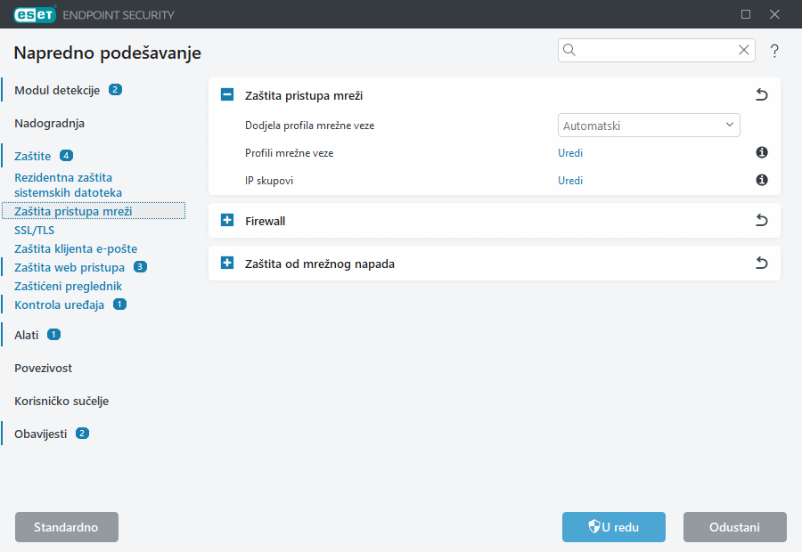 Napredno podešavanje zaštite pristupa mreži