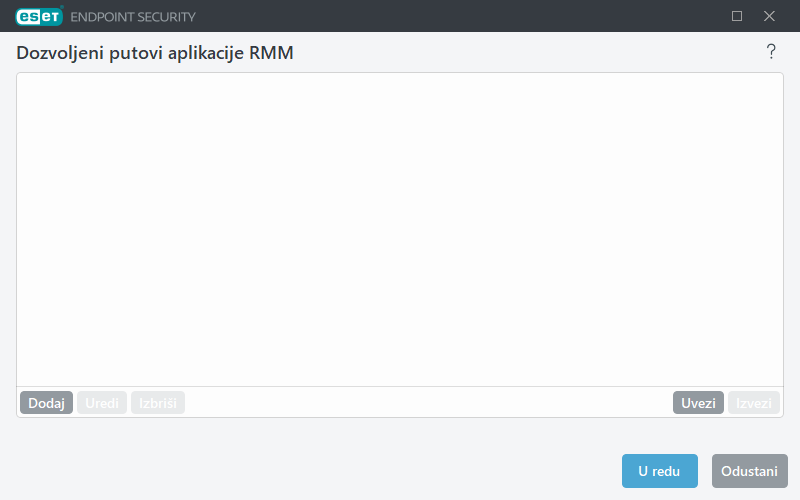 Dozvoljeni putovi aplikacije RMM