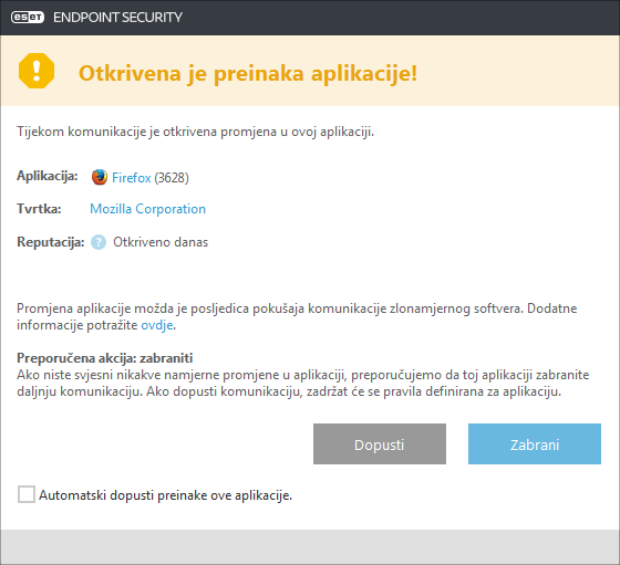 Otkrivena preinaka aplikacije