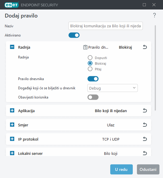 Dodavanje ili uređivanje pravila firewalla