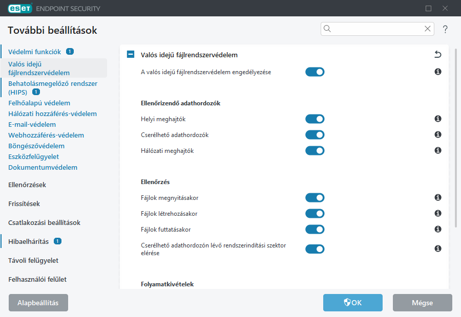 További beállítások
