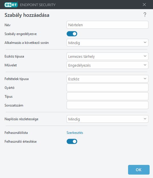 Eszközfelügyeleti szabály hozzáadása
