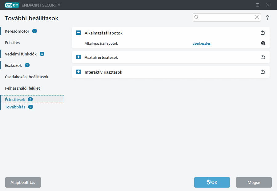 Értesítések további beállításai