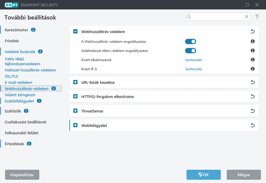 A Webhozzáférés-védelem további beállításai