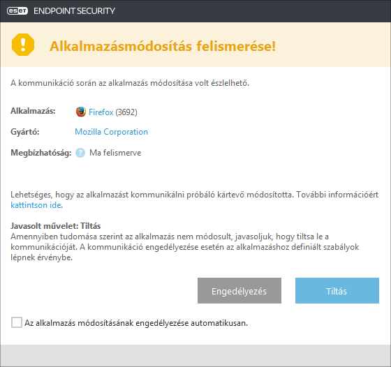 Alkalmazásmódosítás észlelve