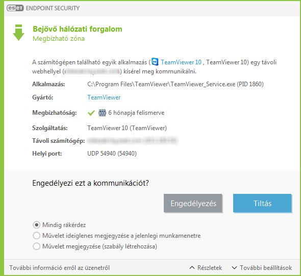 Értesítés bejövő hálózati forgalomról