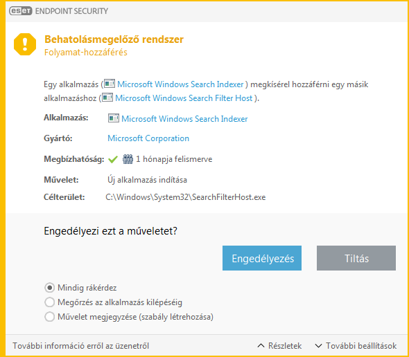 A Behatolásmegelőző rendszer (HIPS) értesítése
