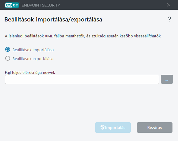 Beállítások importálása és exportálása