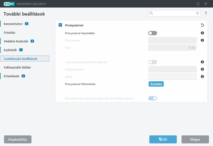 Proxyszerver további beállításai