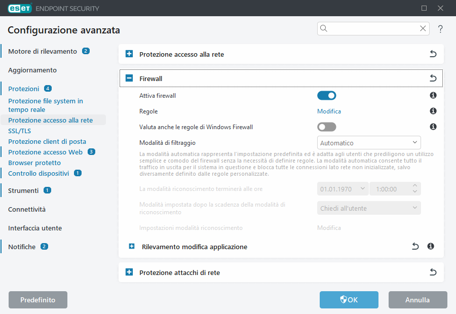 Configurazione avanzata firewall