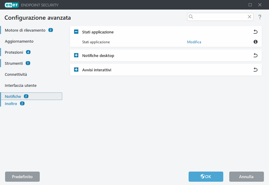 Configurazione avanzata notifiche