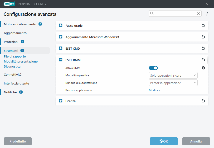 Configurazione avanzata ESET RMM