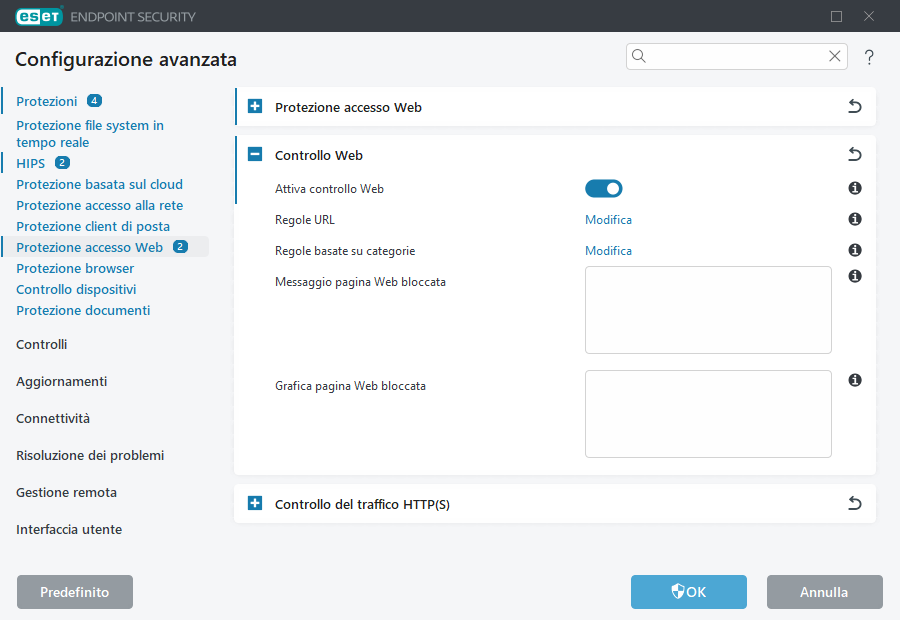 Configurazione avanzata controllo Web