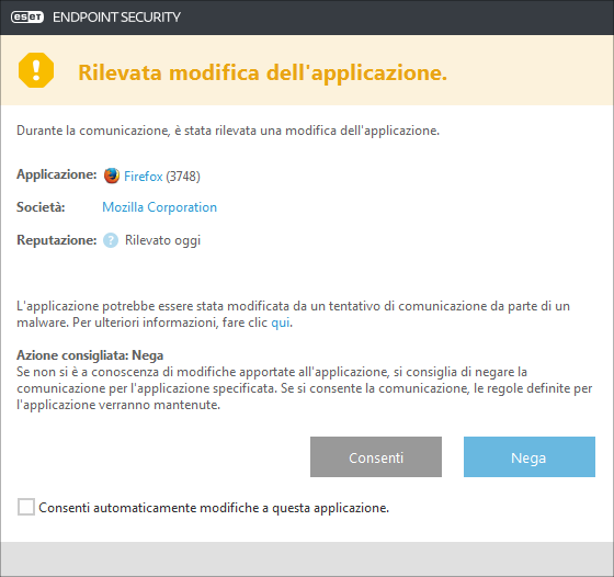 Rilevamento modifica applicazione
