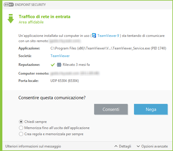 Notifica traffico di rete in entrata