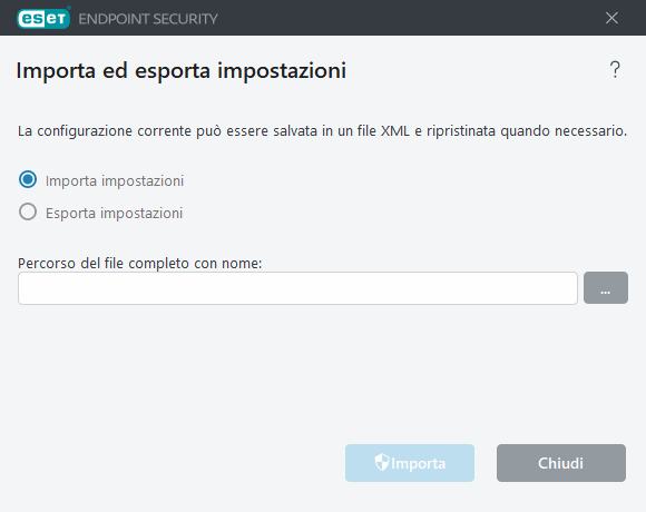 Importa ed esporta impostazioni