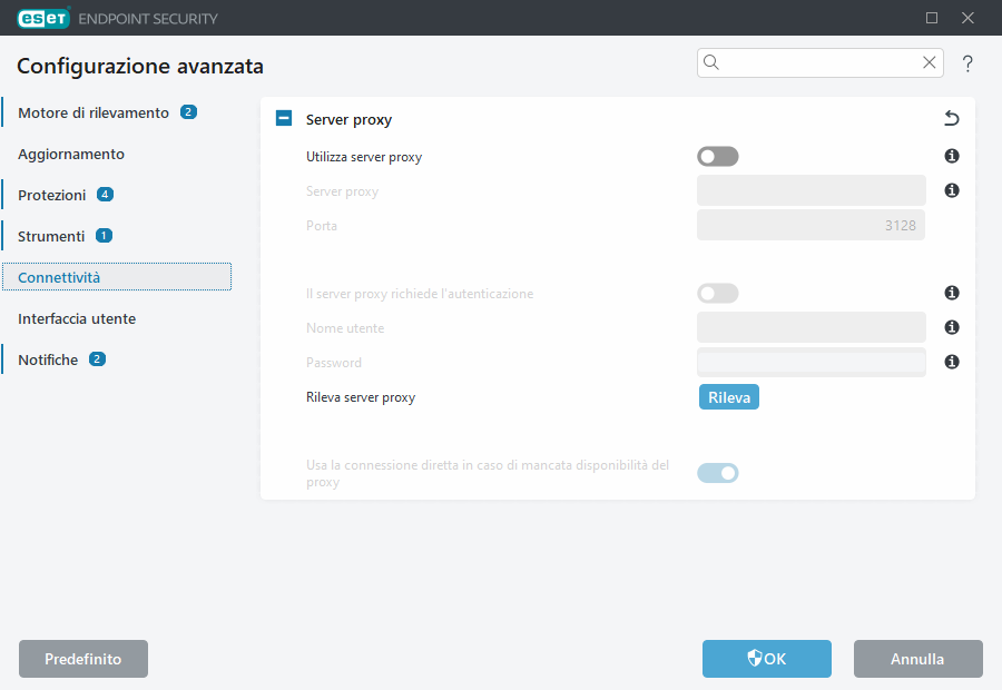Configurazione avanzata server proxy